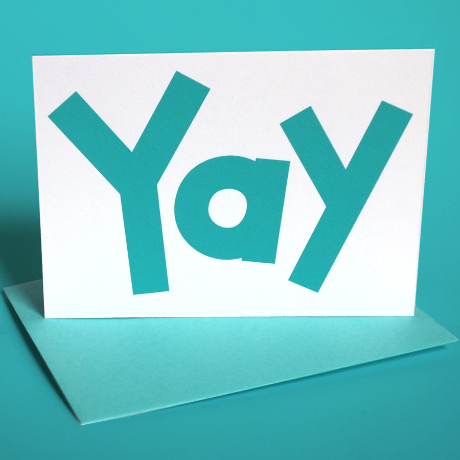 Greeting card with playful typography that says "Yay"