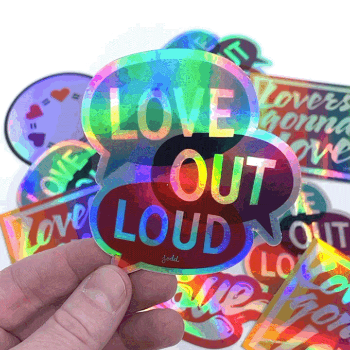 Animated GIF of holographic stickers to show the holographic effect.